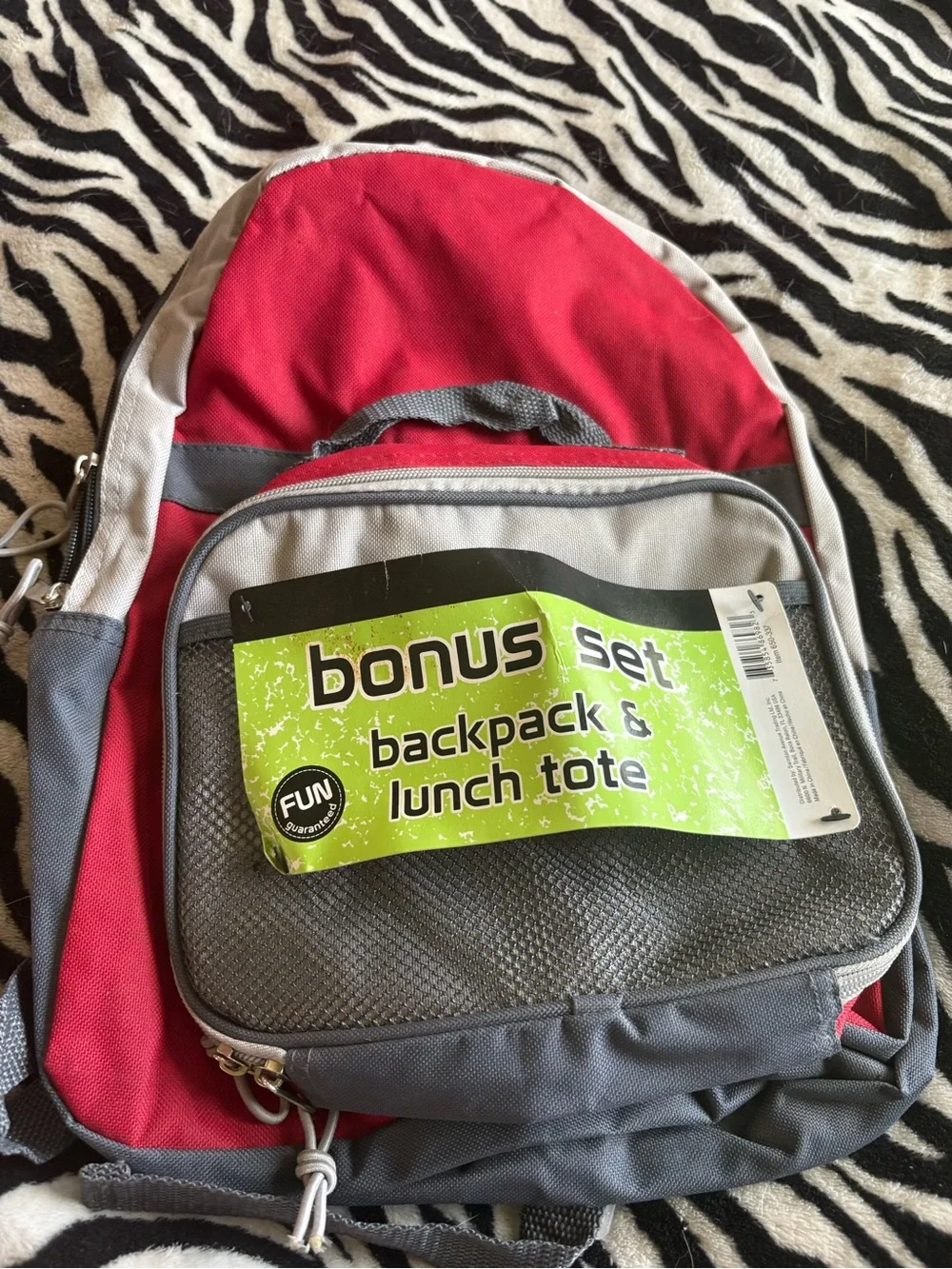 Red and Gray Bonus Set Backpack with Lunch Tote